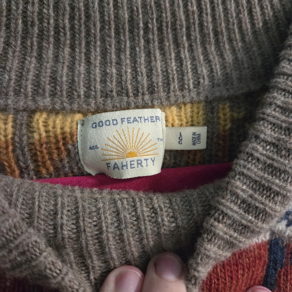 EUC Faherty x Doug Good Feather Mock Neck Sweater- Taupe Multi- Size Large - Picture 11 of 12